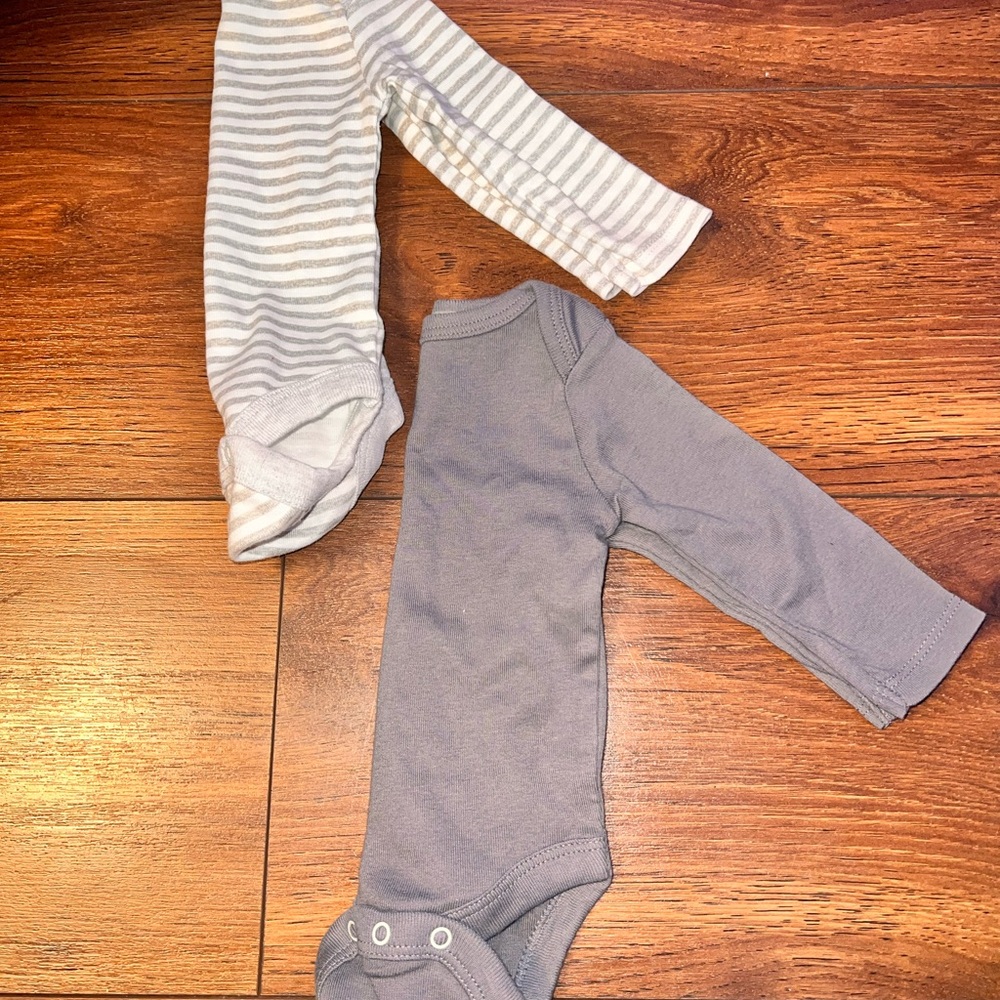 Cloud Island Gray and White Baby Onesies lot of 2 newborn